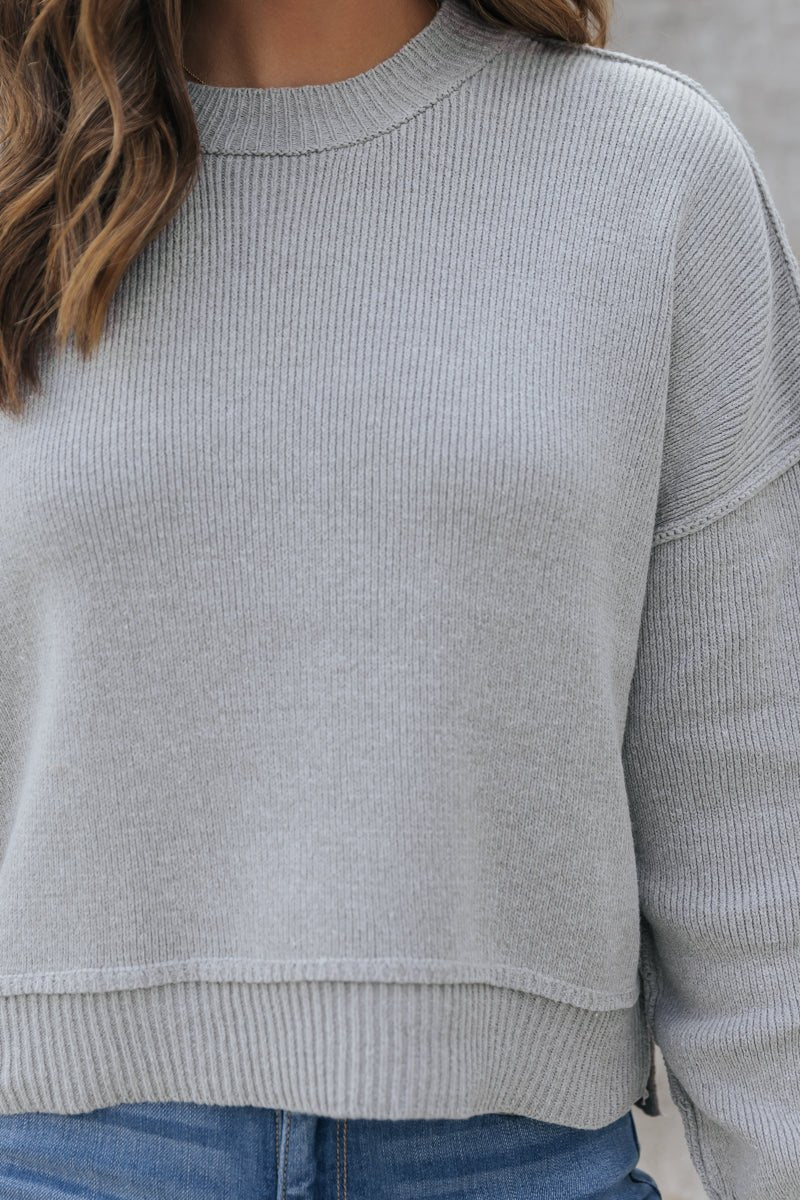 On The Go Seam Detail Sweater - Grey - Magnolia Boutique