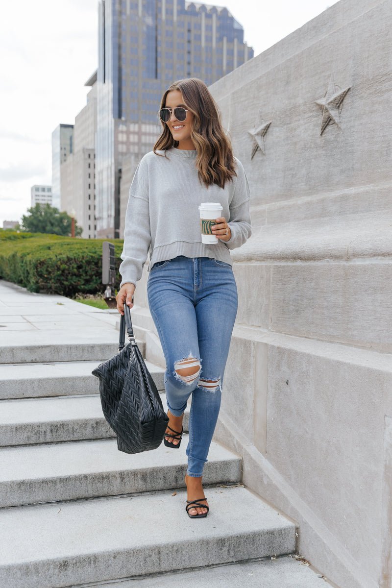 On The Go Seam Detail Sweater - Grey - Magnolia Boutique