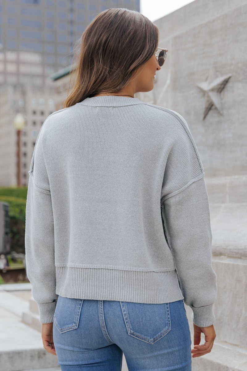 On The Go Seam Detail Sweater - Grey - Magnolia Boutique