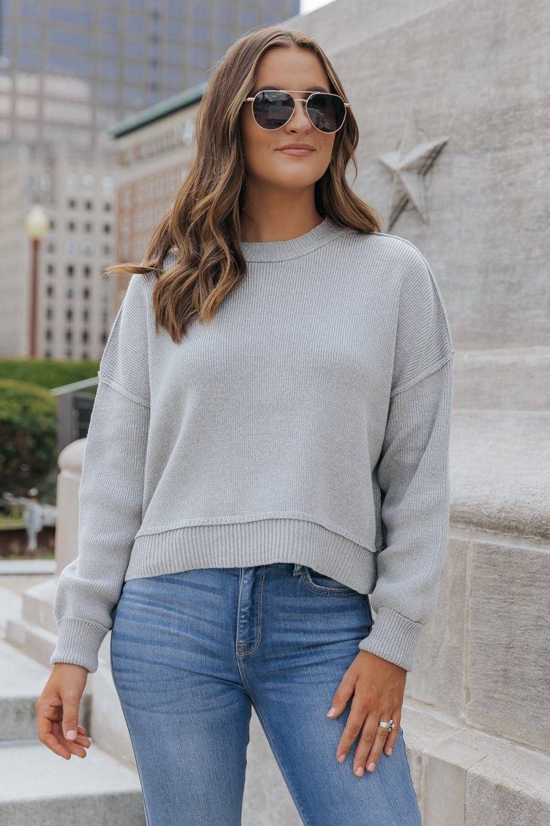 On The Go Seam Detail Sweater - Grey - Magnolia Boutique