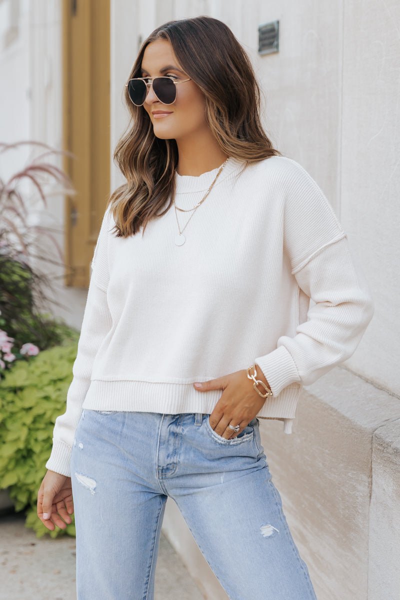 On The Go Seam Detail Sweater - Natural - Magnolia Boutique