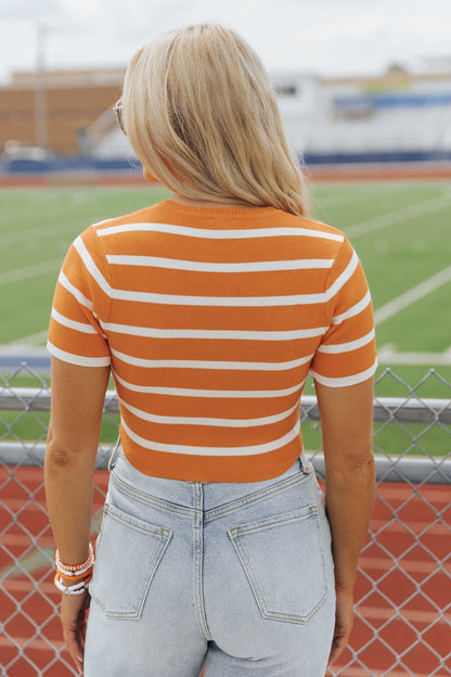 Orange and White Striped Cropped Sweater - Magnolia Boutique