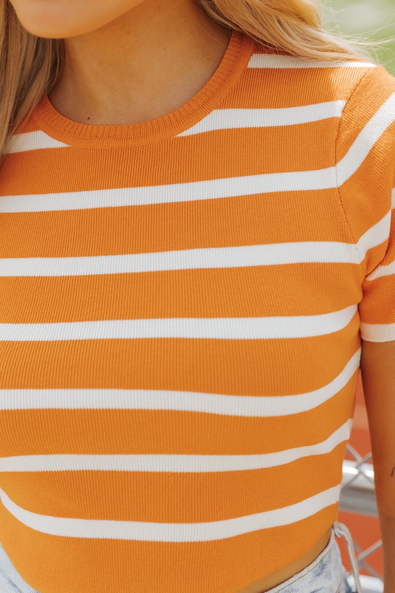 Orange and White Striped Cropped Sweater - Magnolia Boutique