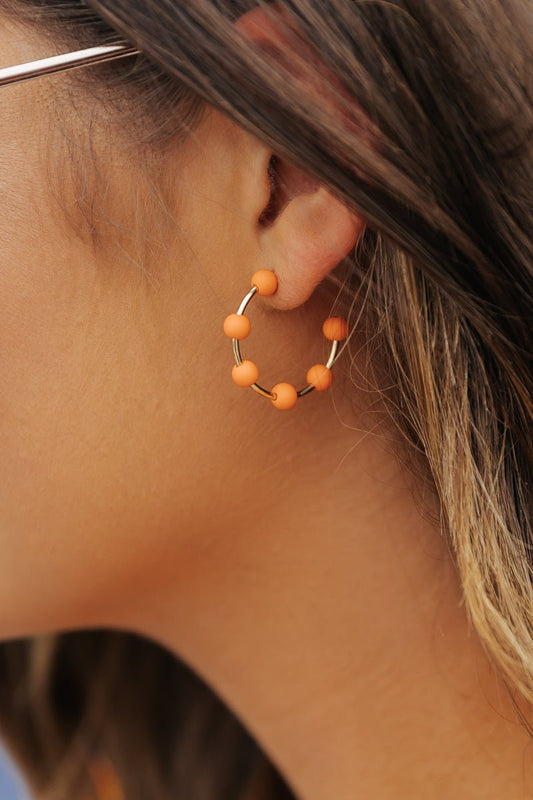 Orange Beaded Hoop Earrings - Magnolia Boutique