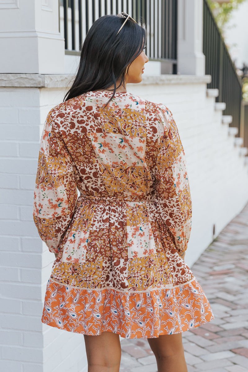 Orange Floral Print Belted Mini Dress - Magnolia Boutique