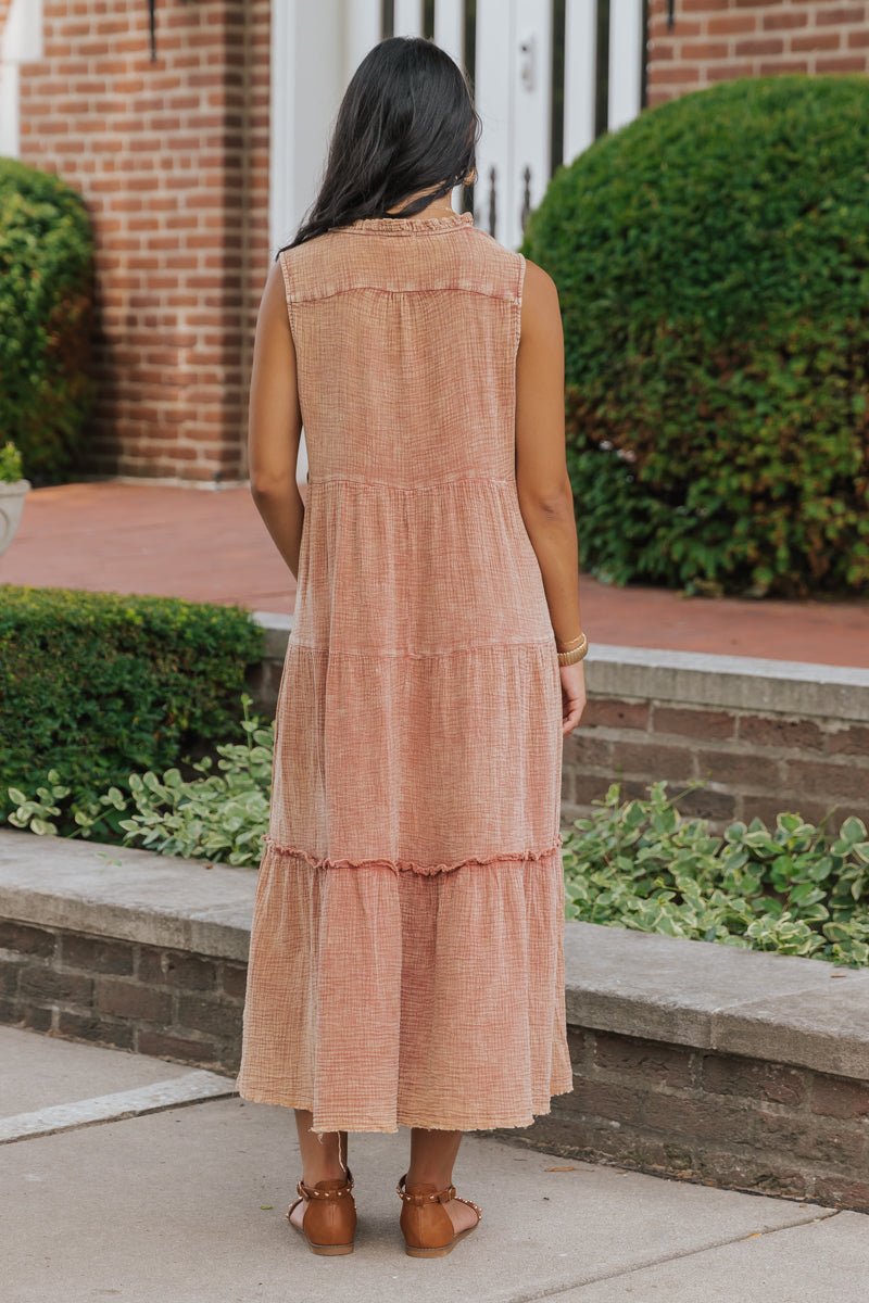 Pale Rust Sleeveless Textured Midi Dress - Magnolia Boutique