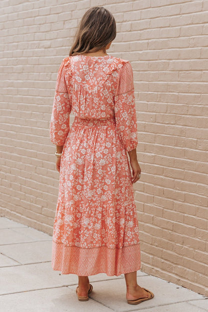 Peach A - Line Print Maxi Dress - Magnolia Boutique