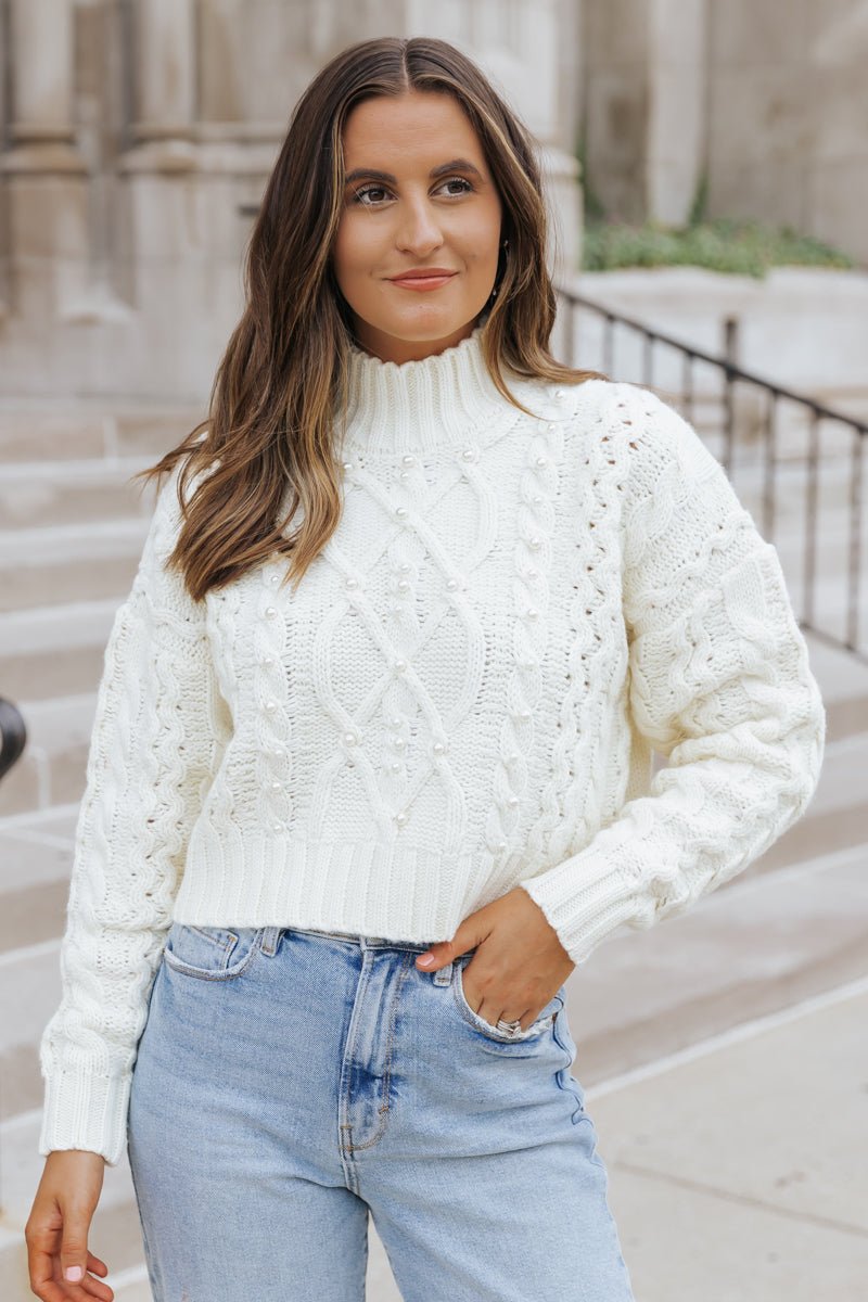 Pearly Cream Cable Knit Sweater - FINAL SALE - Magnolia Boutique