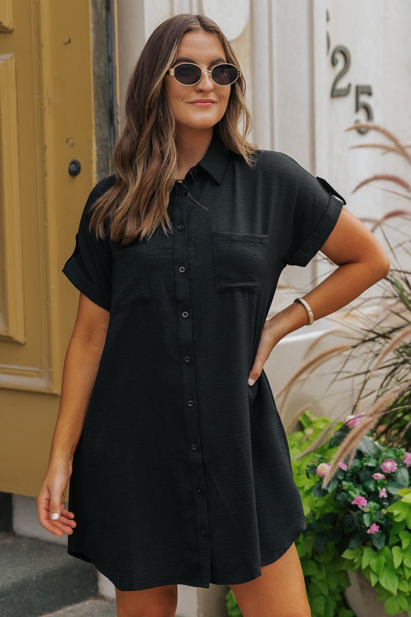 Black button down mini dress online