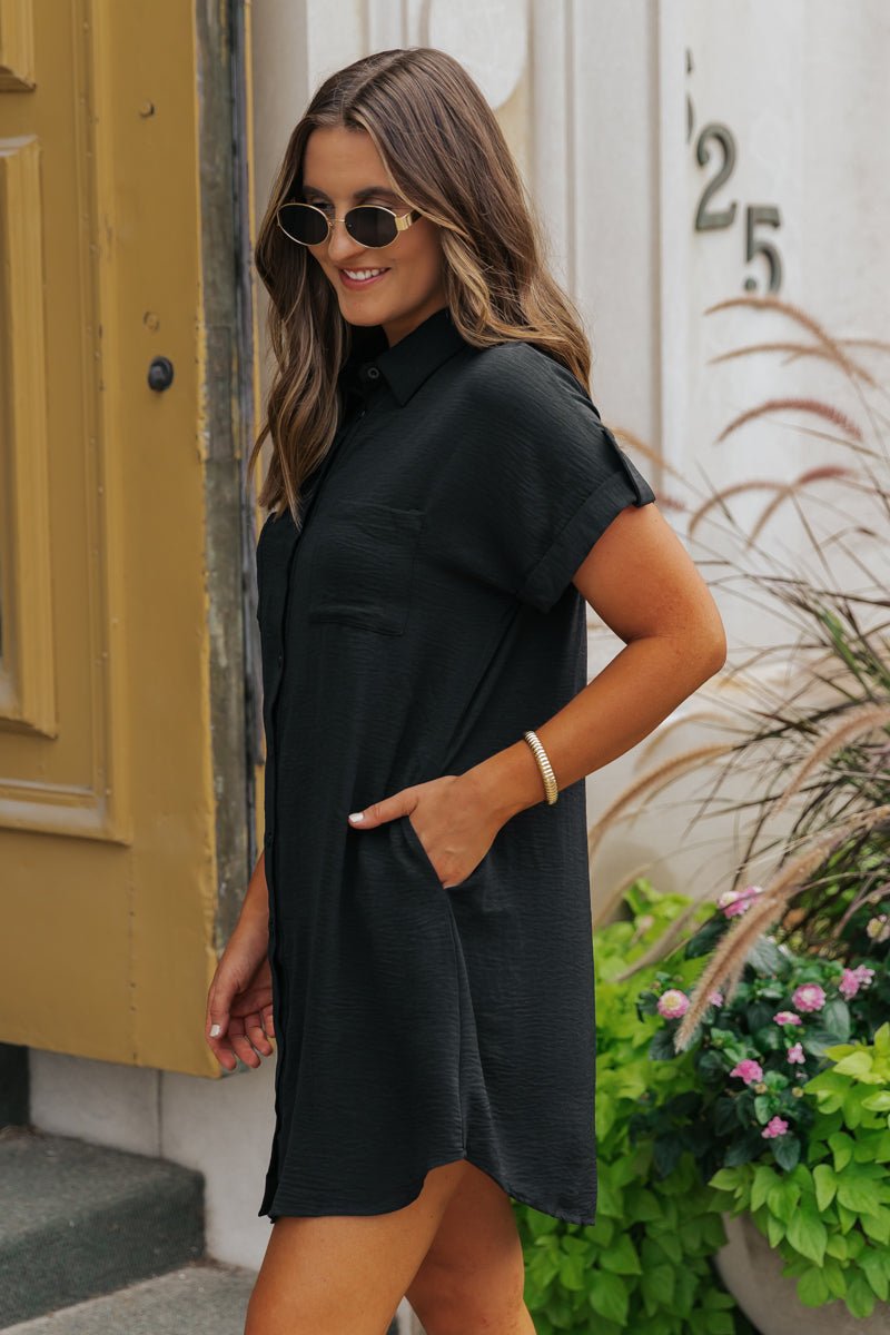 Perfect Match Black Shirt Dress - Magnolia Boutique