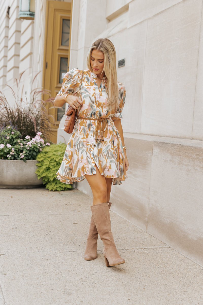 Picture Perfect Belted Print Mini Dress - Magnolia Boutique