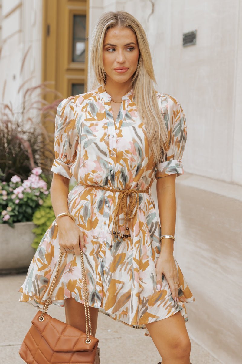 Picture Perfect Belted Print Mini Dress - Magnolia Boutique