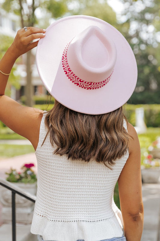 Pink Boho Stripe Wide Brim Hat - Magnolia Boutique