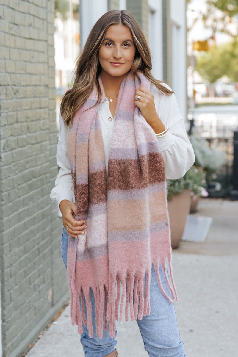 Pink Brush Striped Blanket Scarf - Magnolia Boutique