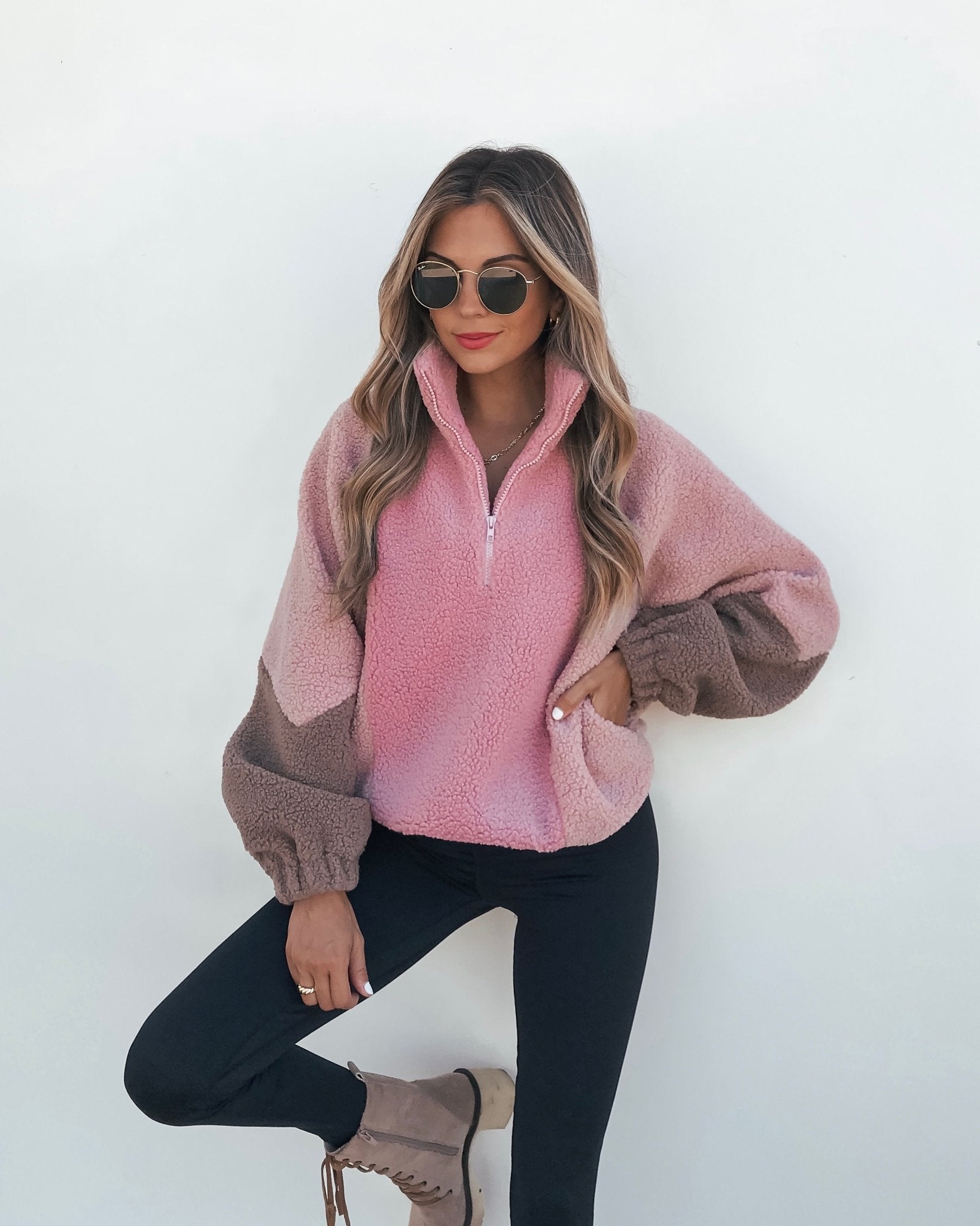 Pink Color Block Sherpa Jacket - Magnolia Boutique