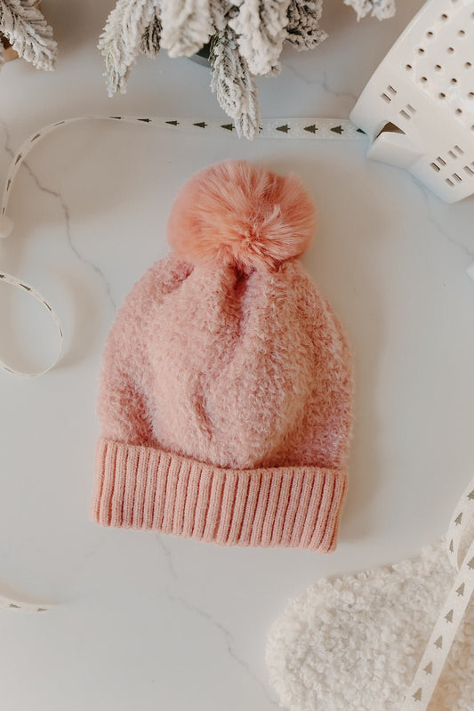 Pink Faux Teddy Pom Beanie - Magnolia Boutique