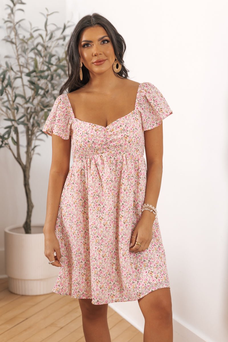 Pink Floral Print Sweetheart Mini Dress - Magnolia Boutique
