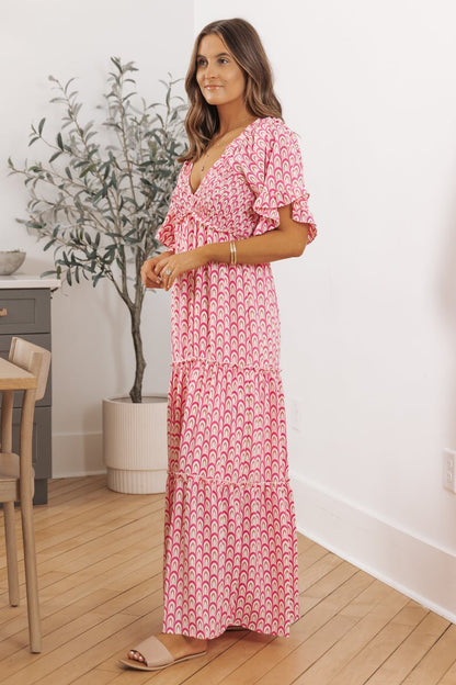 Pink Flutter Sleeve Smocked Maxi Dress - Magnolia Boutique