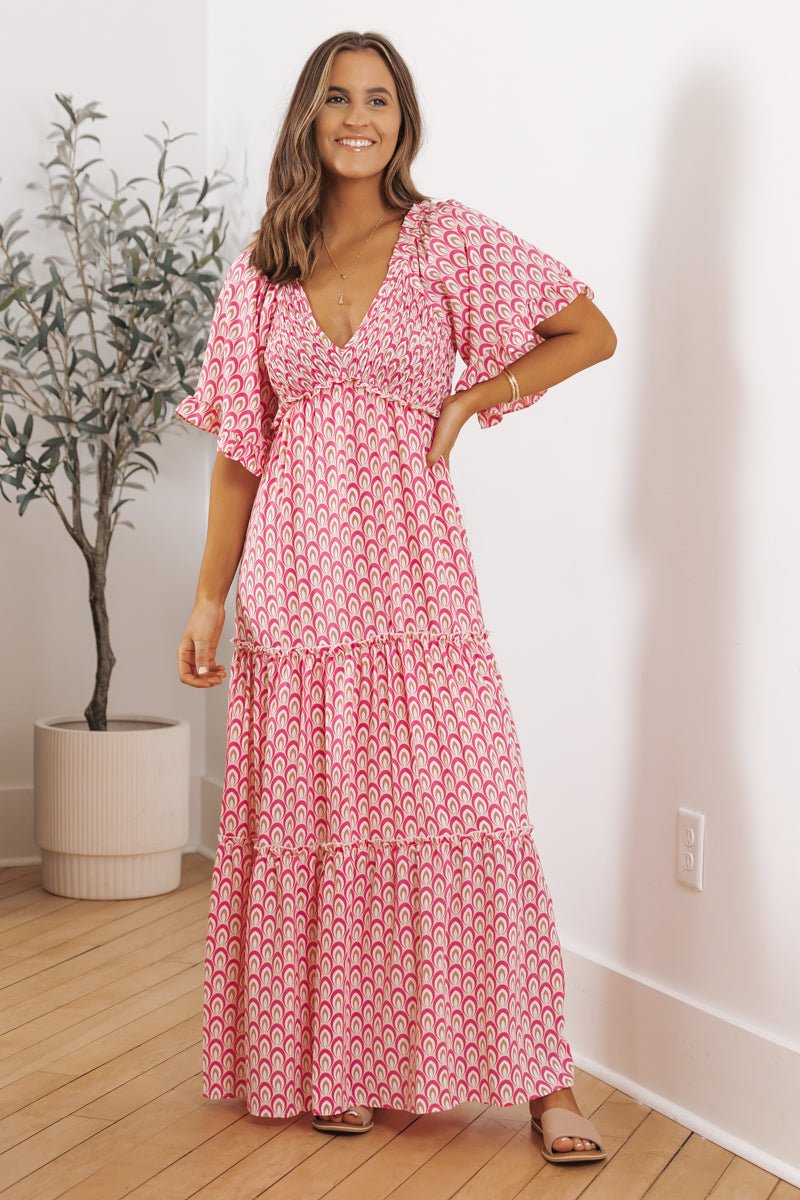 Pink Flutter Sleeve Smocked Maxi Dress - Magnolia Boutique