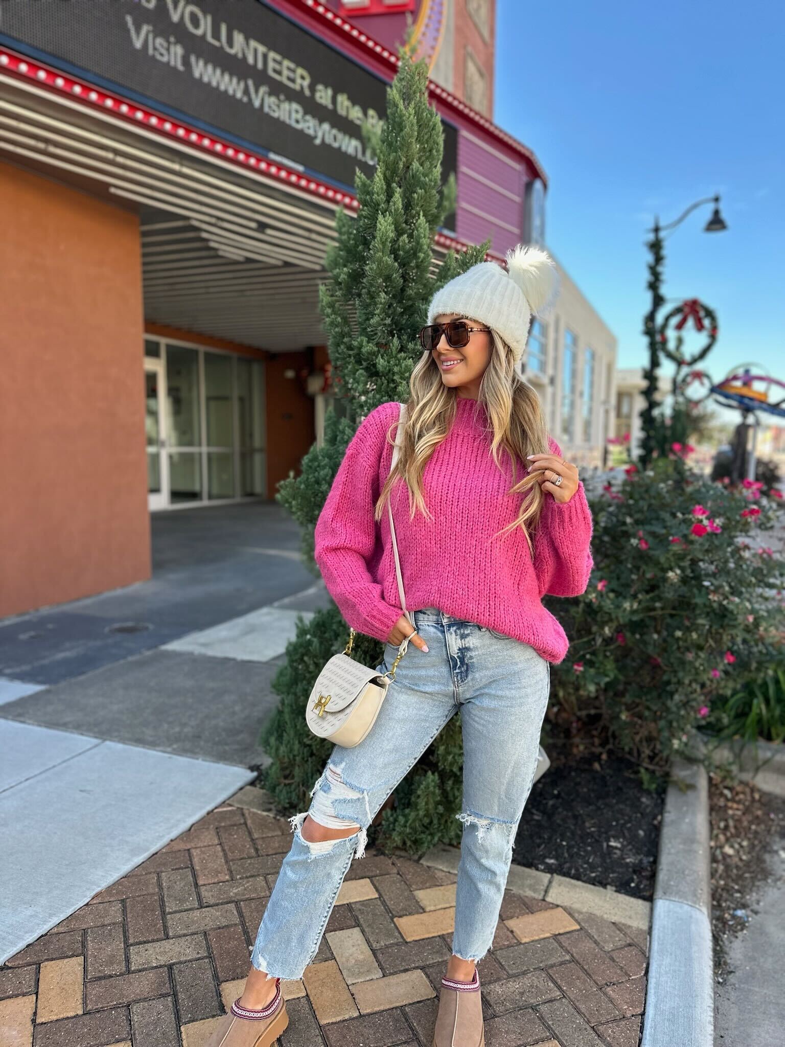 Pink Oversized Mock Neck Sweater - Magnolia Boutique