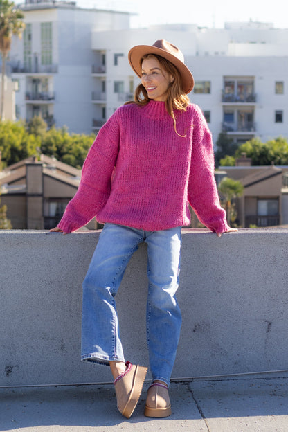 Pink Oversized Mock Neck Sweater - Magnolia Boutique