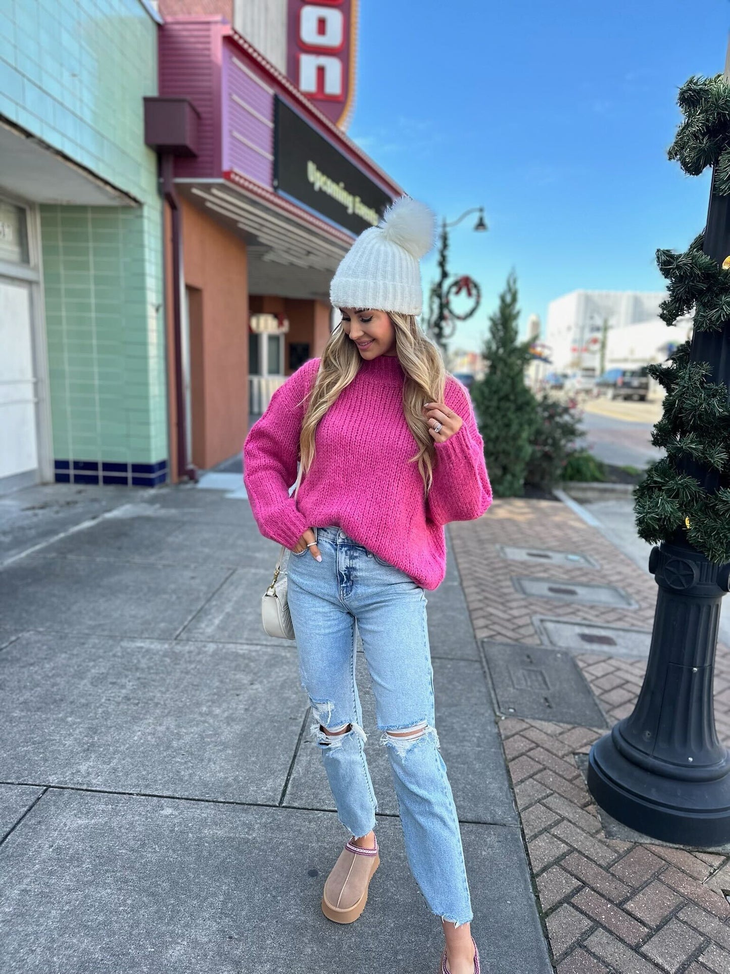 Pink Oversized Mock Neck Sweater - Magnolia Boutique