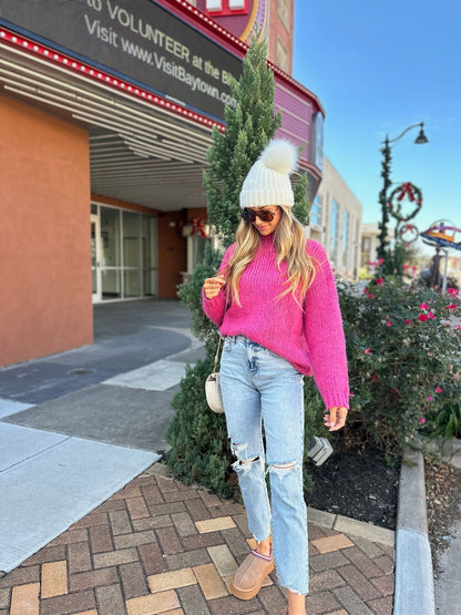 Pink Oversized Mock Neck Sweater - Magnolia Boutique