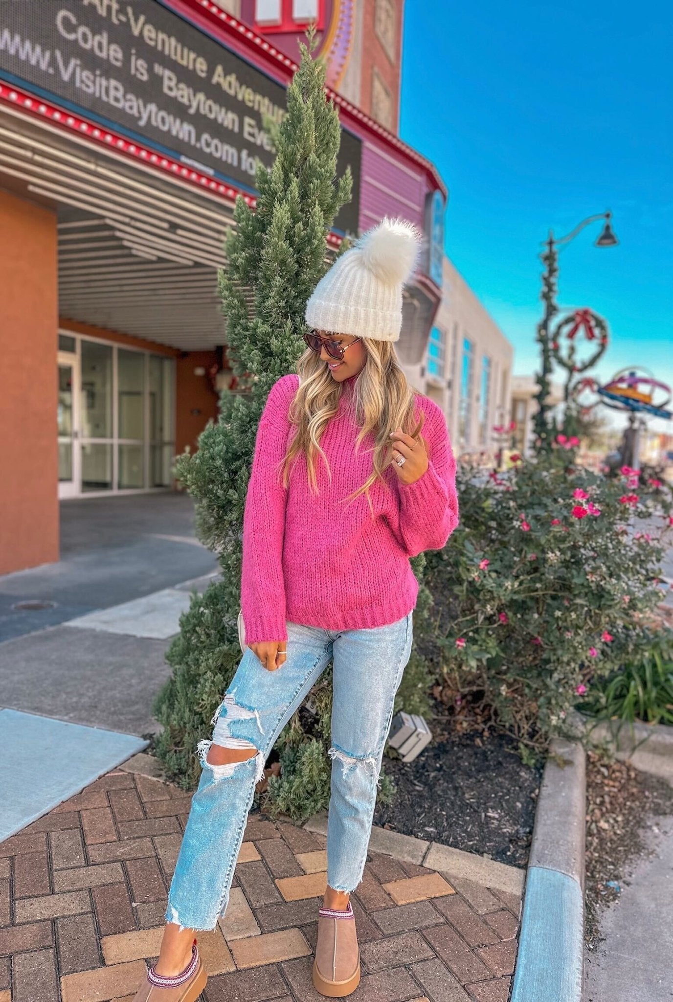 Pink Oversized Mock Neck Sweater - Magnolia Boutique