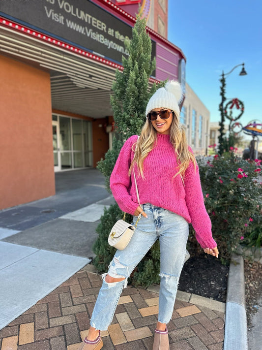 Pink Oversized Mock Neck Sweater - Magnolia Boutique