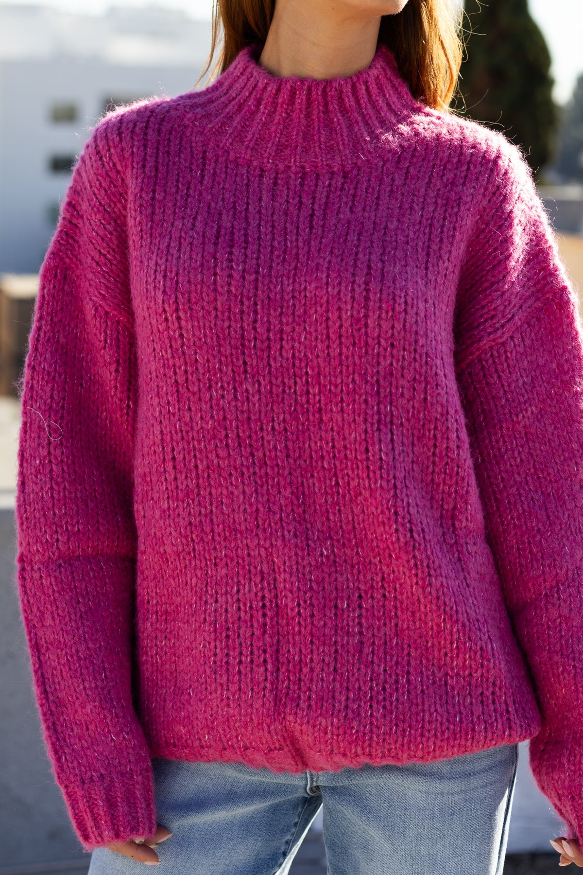 Pink Oversized Mock Neck Sweater - Magnolia Boutique