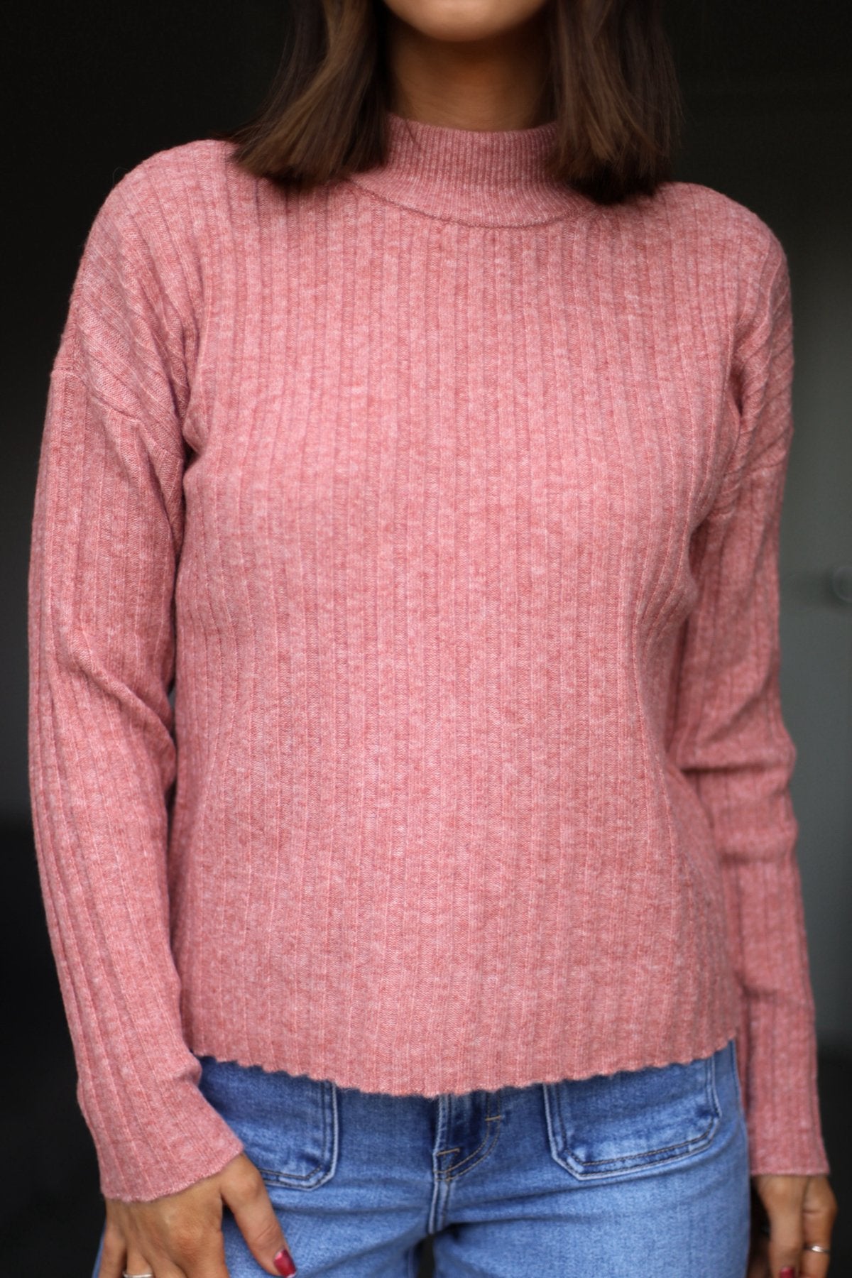 Pink Ribbed Mock Neck Sweater - Magnolia Boutique