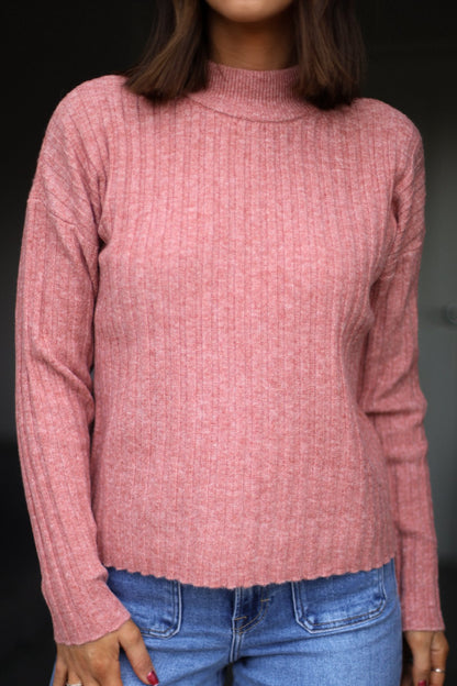 Pink Ribbed Mock Neck Sweater - Magnolia Boutique