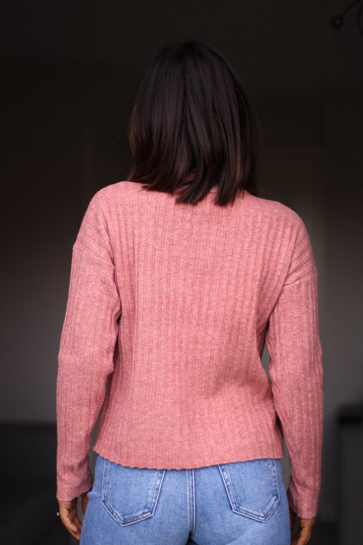 Pink Ribbed Mock Neck Sweater - Magnolia Boutique