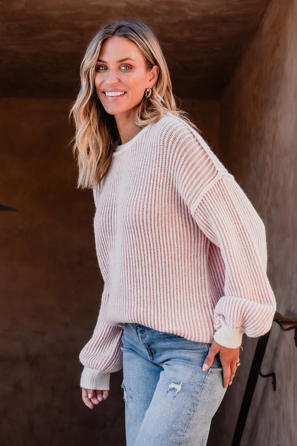 Pink Striped Seam Detail Sweater - Magnolia Boutique