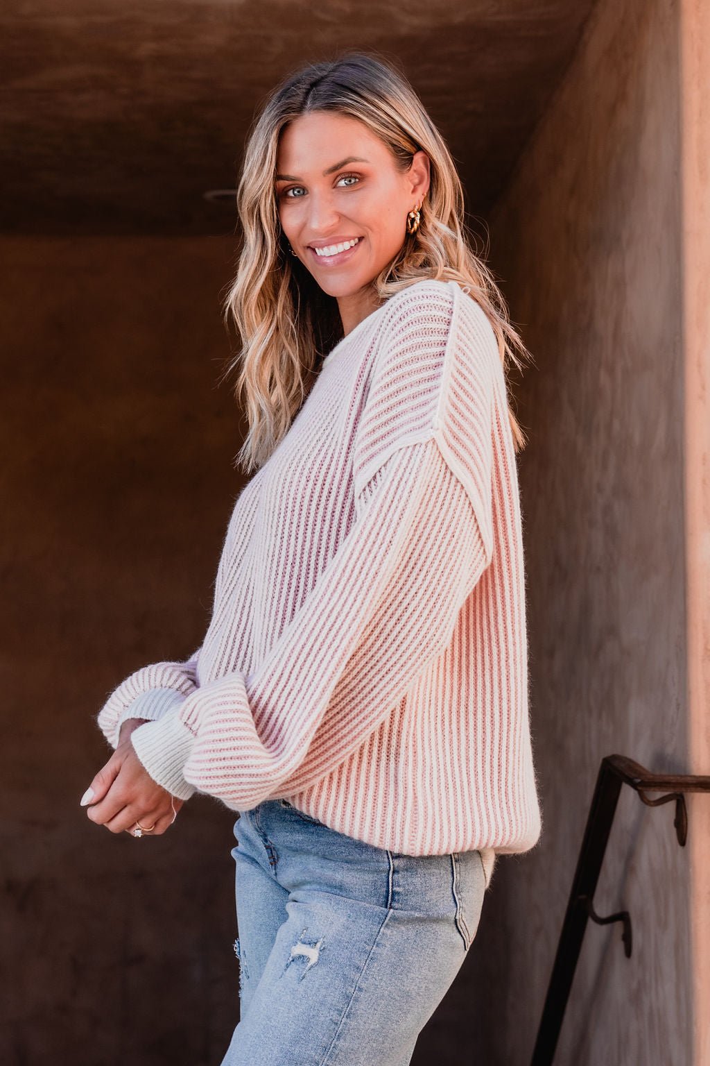 Pink Striped Seam Detail Sweater - Magnolia Boutique