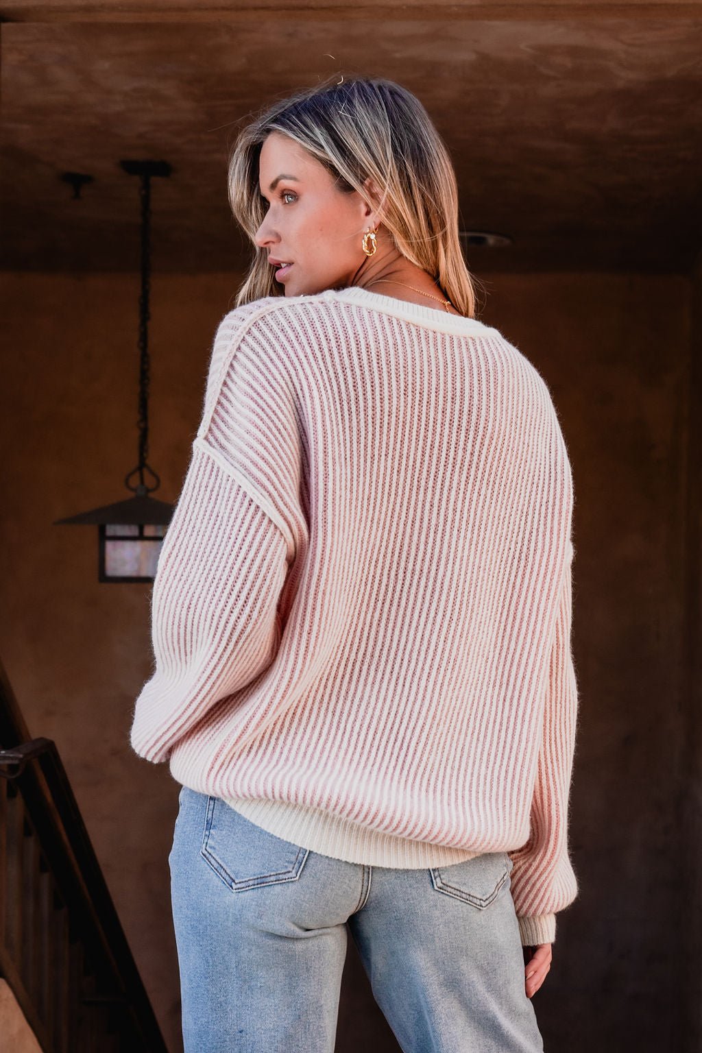 Pink Striped Seam Detail Sweater - Magnolia Boutique