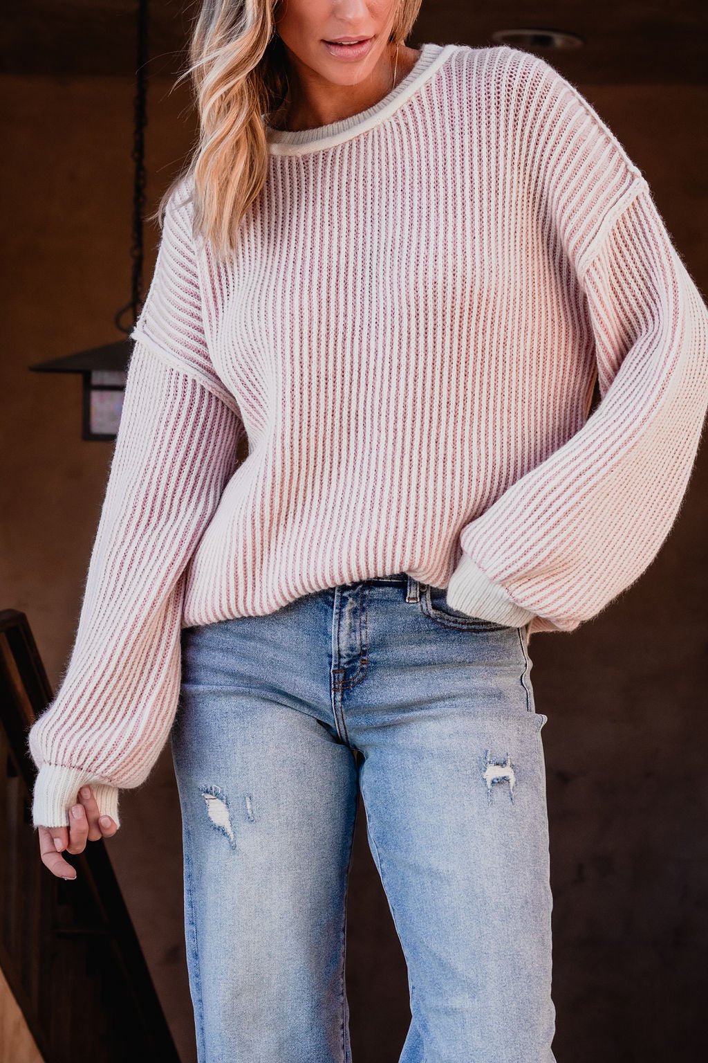 Pink Striped Seam Detail Sweater - Magnolia Boutique