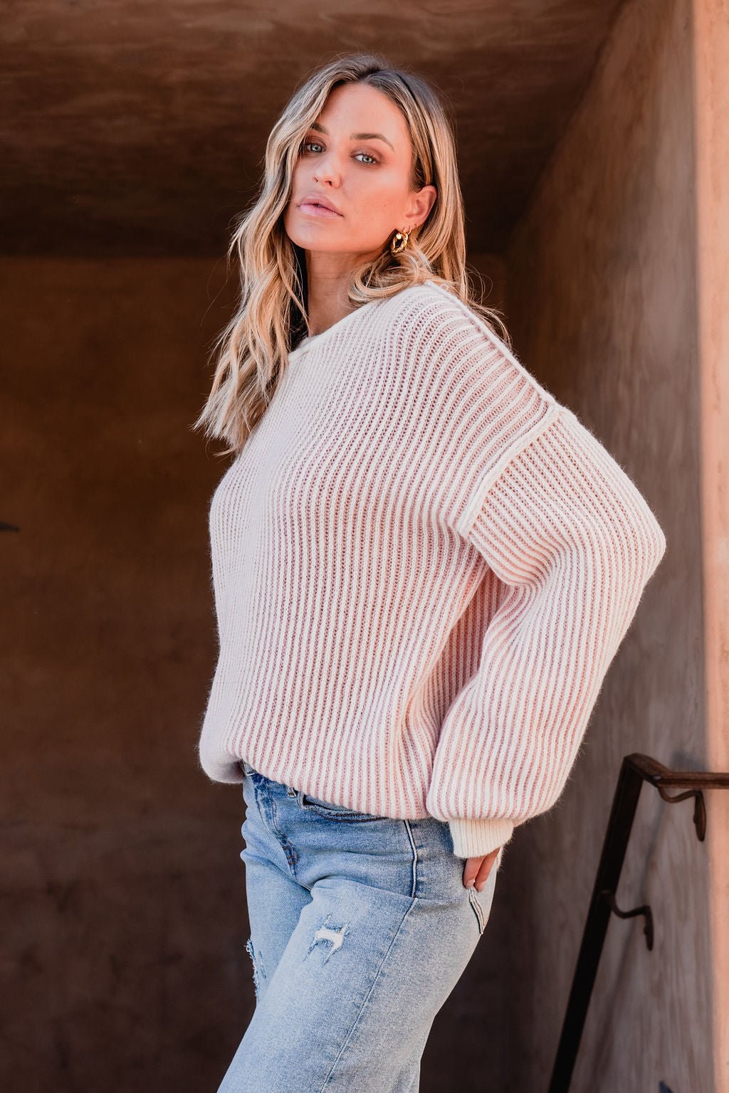 Pink Striped Seam Detail Sweater - Magnolia Boutique