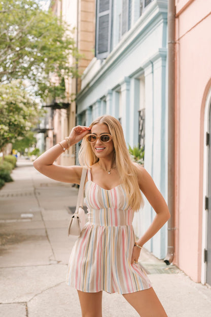 Pink Sweetheart Striped Romper - Magnolia Boutique