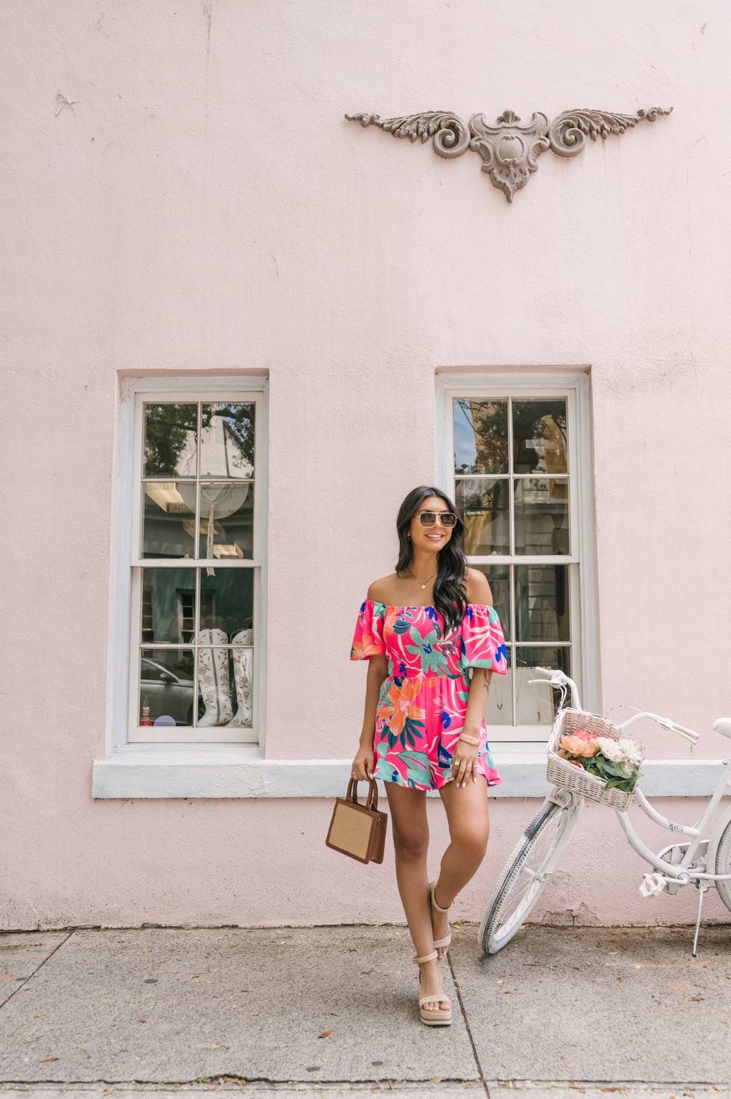 Pink Tropical Print Smocked Romper - Magnolia Boutique