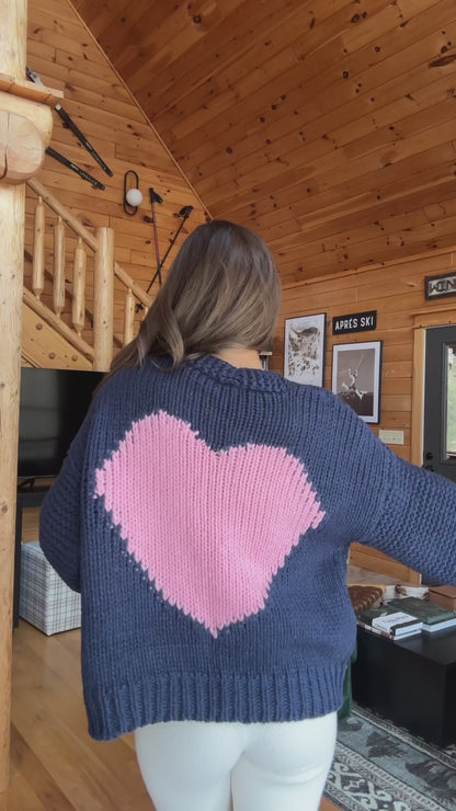 Navy Heart Shaped Open Front Cardigan