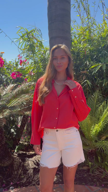 Elan Red Button Down Collared Shirt