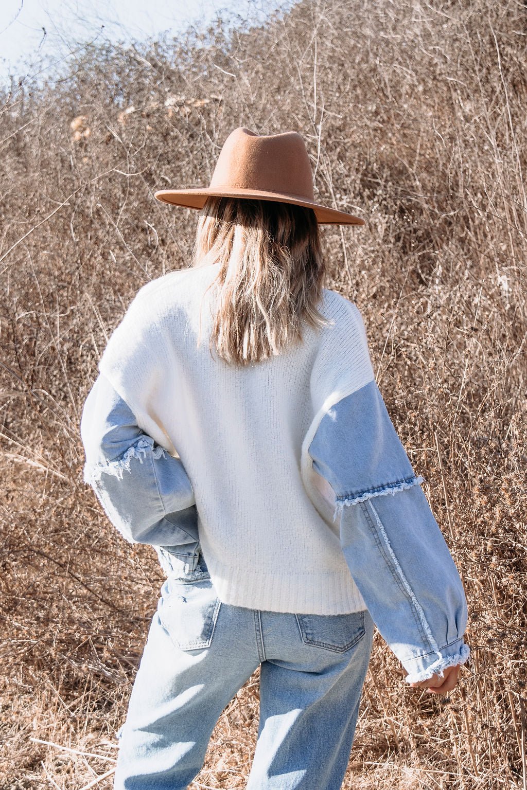 Pumpkin Patch Denim Color Block Sweater - Magnolia Boutique