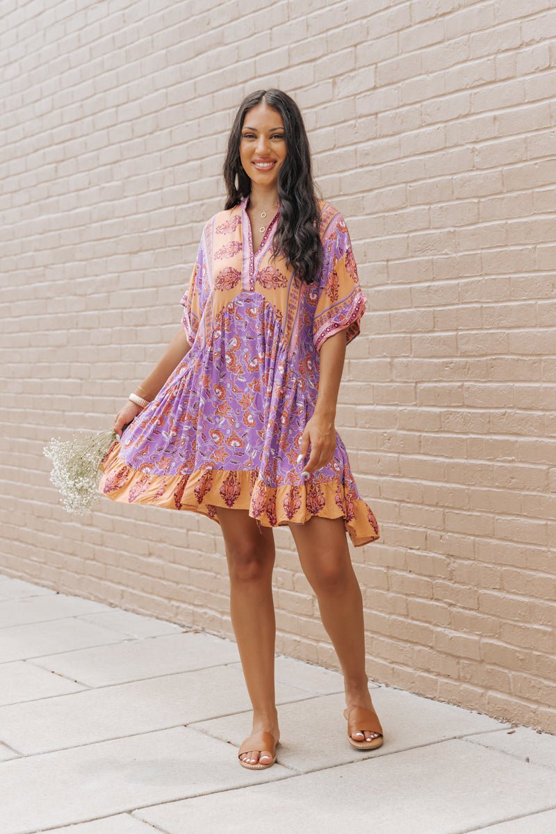 Purple Multi Print High Low Mini Dress - Magnolia Boutique