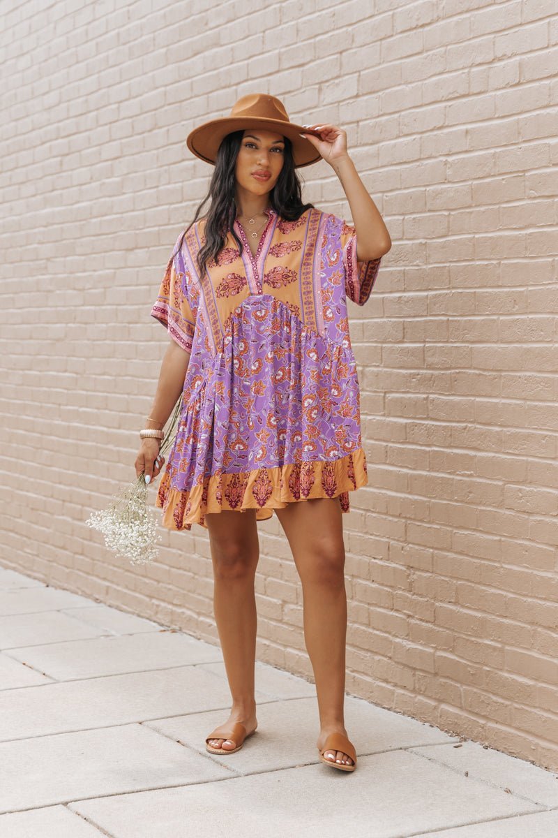 Purple Multi Print High Low Mini Dress - Magnolia Boutique