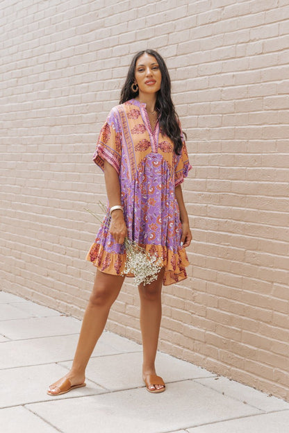 Purple Multi Print High Low Mini Dress - Magnolia Boutique