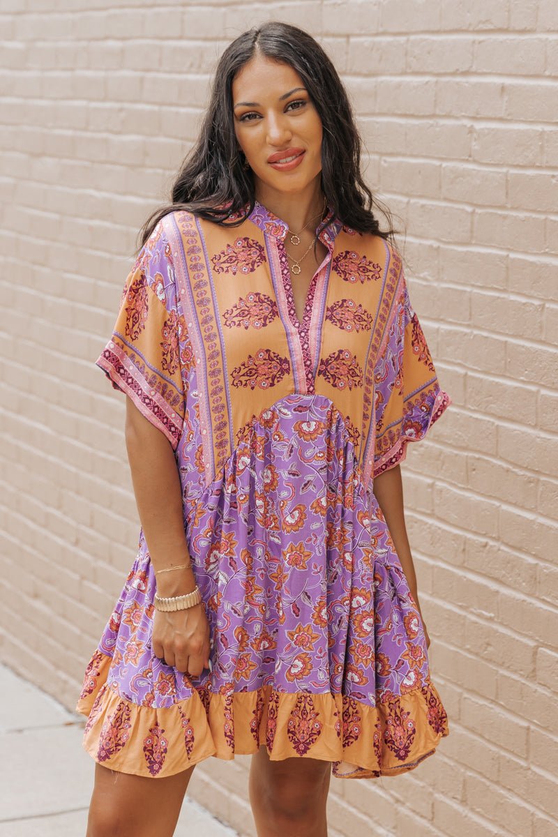 Purple Multi Print High Low Mini Dress - Magnolia Boutique