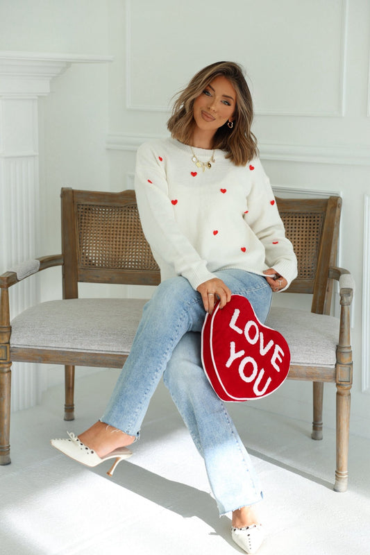 Red and White 3D Heart Sweater