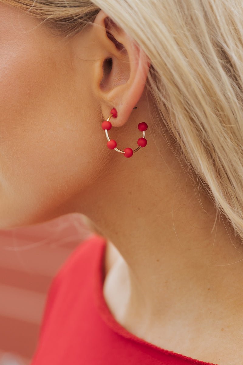 Red Beaded Hoop Earrings - Magnolia Boutique