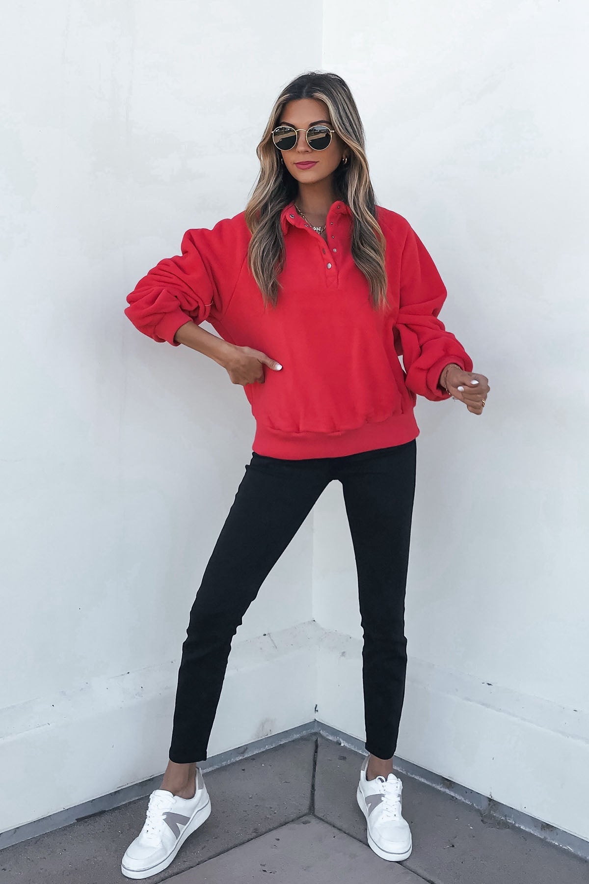 Red Button Up Fleece Pullover - Magnolia Boutique